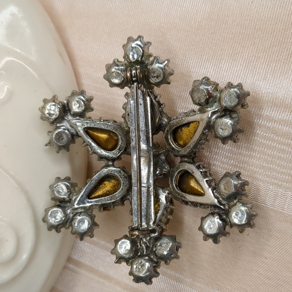 Vintage 60s Silver AB Crystal Brooch Retro Rhinestone Starburst Mid Century - Picture 7 of 9